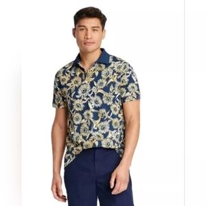 Goodfellow & Co Navy Yellow Sunflower Pattern Polo Golf Shirt NWT Size M BA-2780
